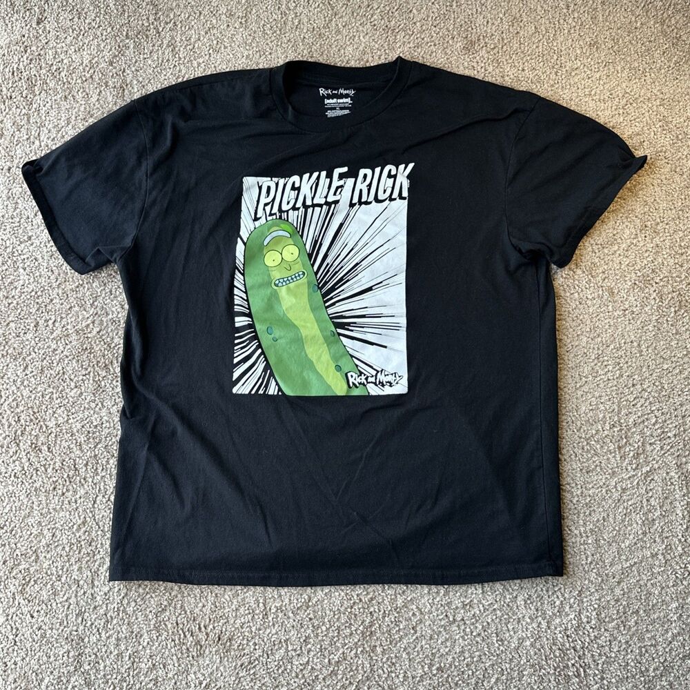 Rick and Morty Pickle Rick Cartoon Network T-Shirt Large Black Graphic